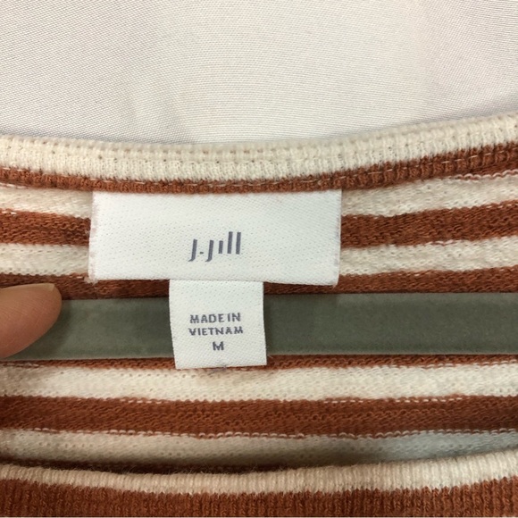 J. Jill Women’s Tee Shirt Buttons On 3/4 Sleeve Stripe Rust/Cream Square Neck - Picture 6 of 9